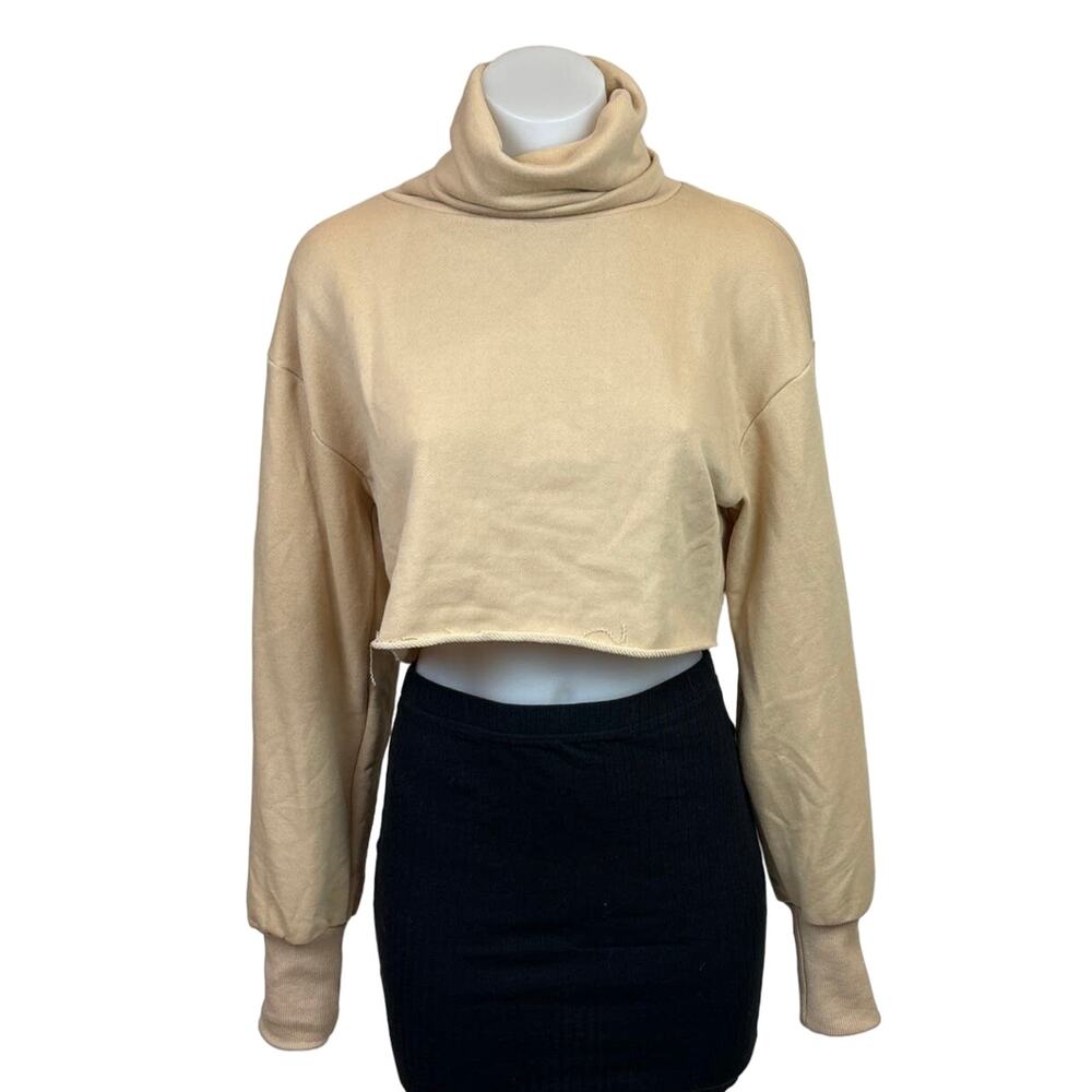 Adika Womens Nude Beige Cropped Raw Hem Long Sleeve Turtleneck Sweatshirt Size S